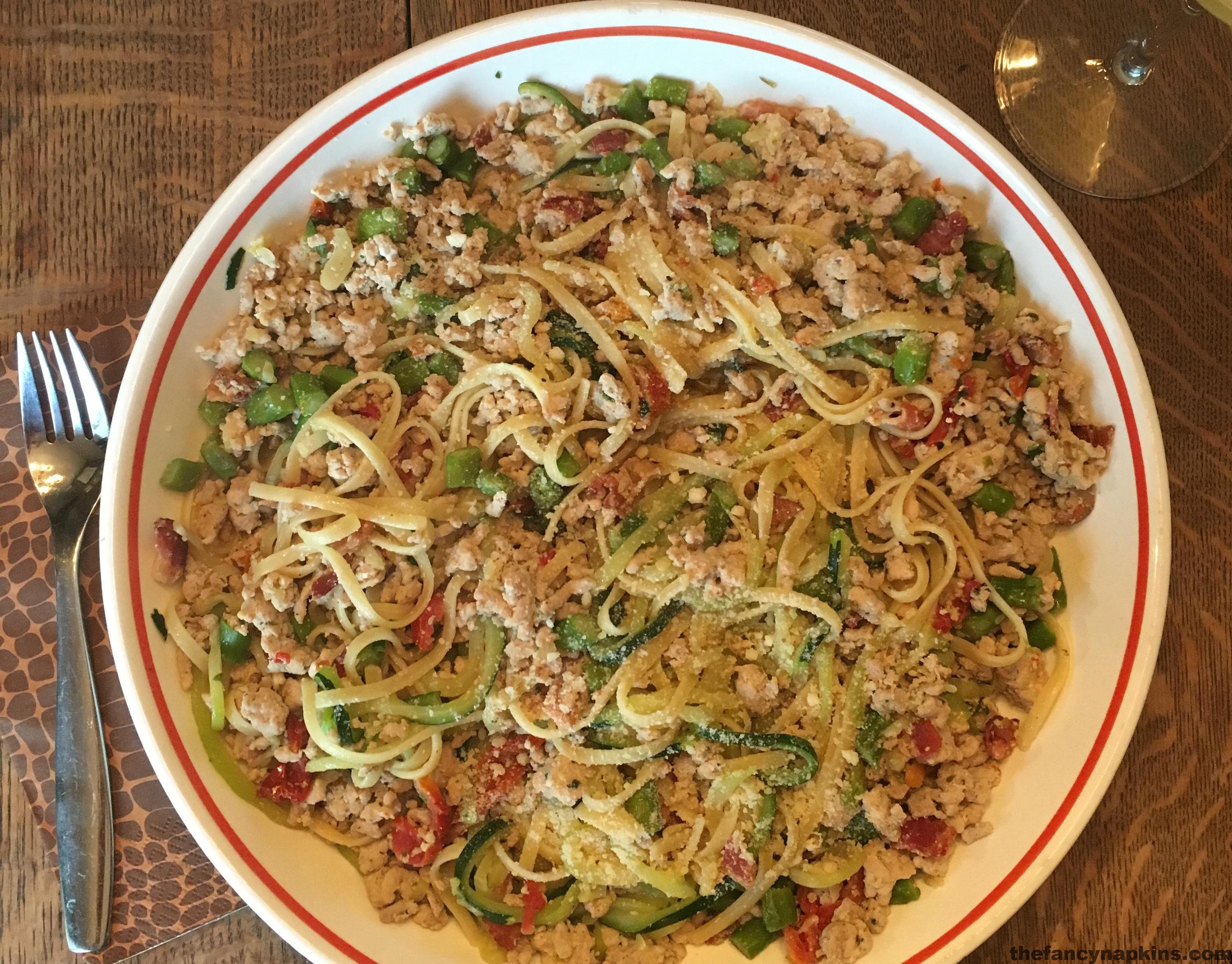 Linguini Carbonara with Asparagus and Zoodles