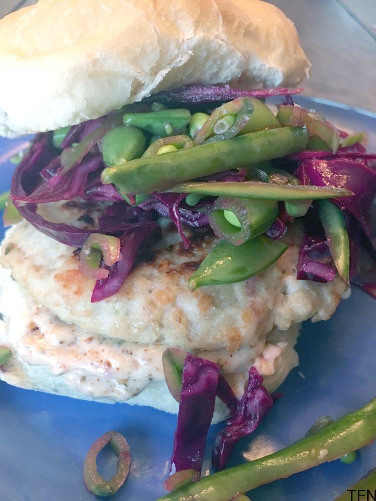 Smoky Chicken Burger with Snap Pea Slaw