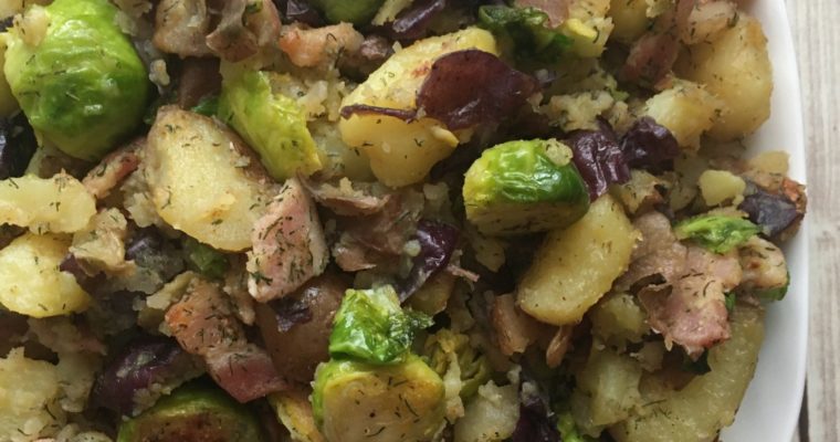 Mustard Dill Baby Potatoes with Bacon and Brussels Sprouts